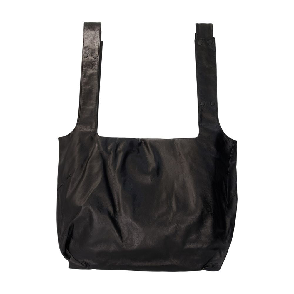 Yohji Yamamoto Gathered Cowhide Shoulder Bag — Black