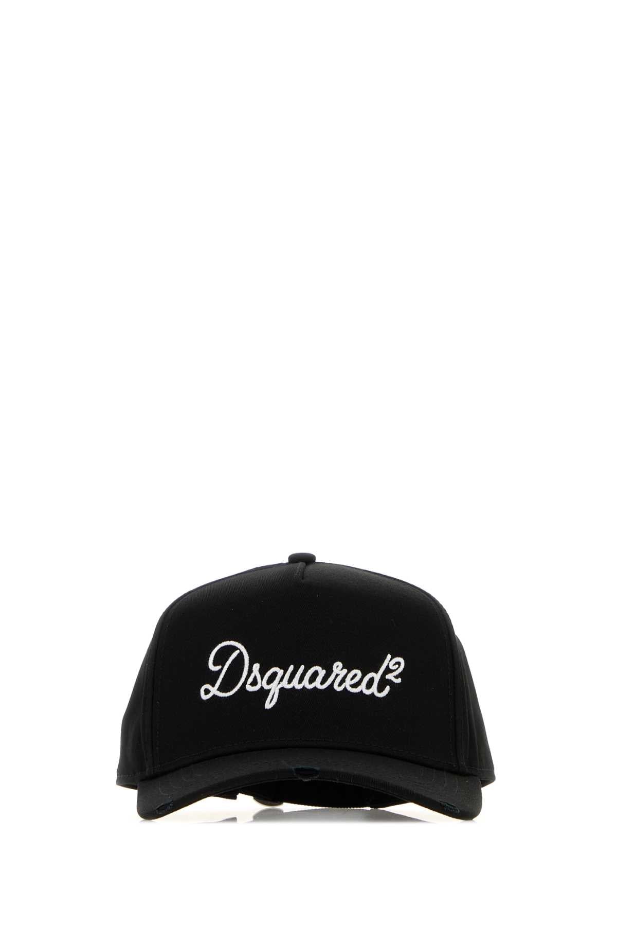 Dsquared2 Bcm097605c00001 Logo-Embroidered Cotton Baseball Cap — Black Exterior: Caps