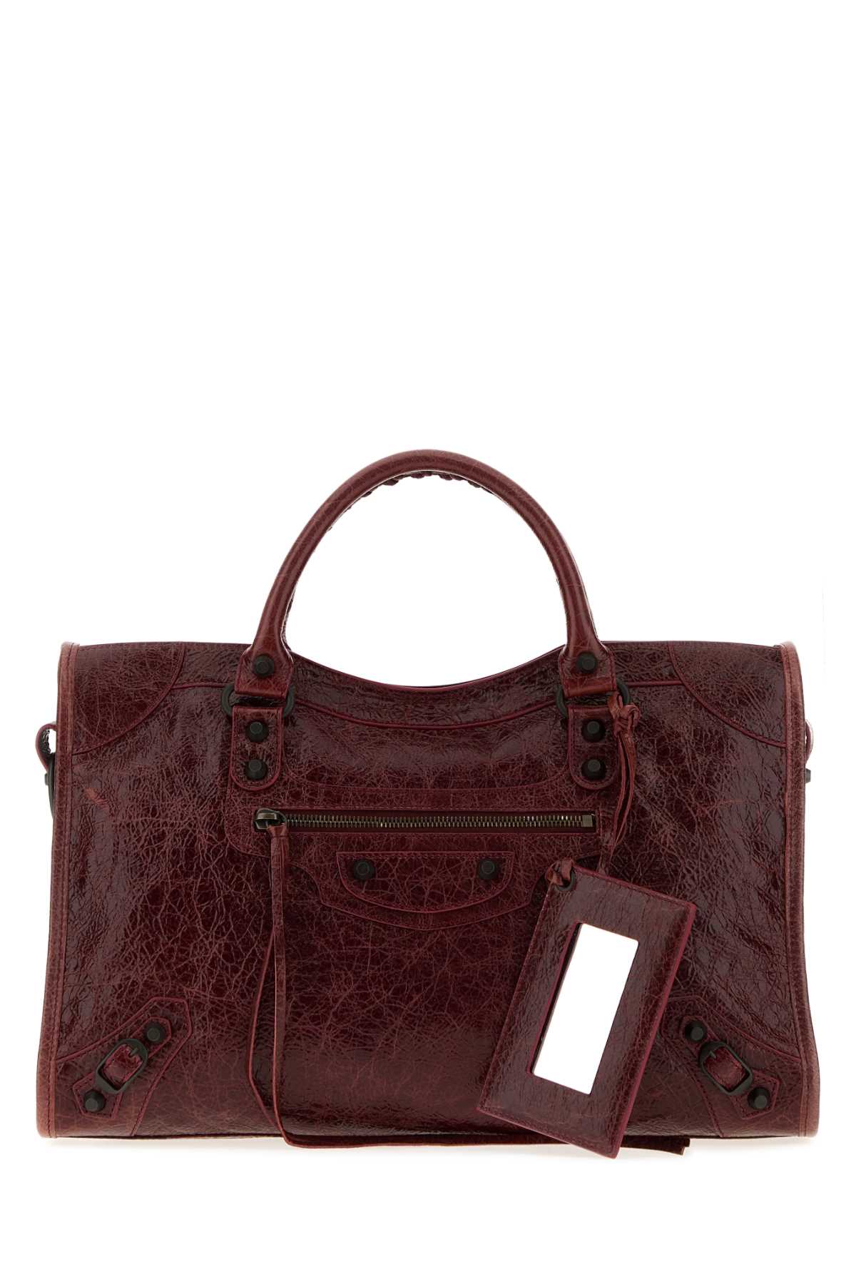 Balenciaga Crackled Lambskin Top Handle Bag — Merlot
