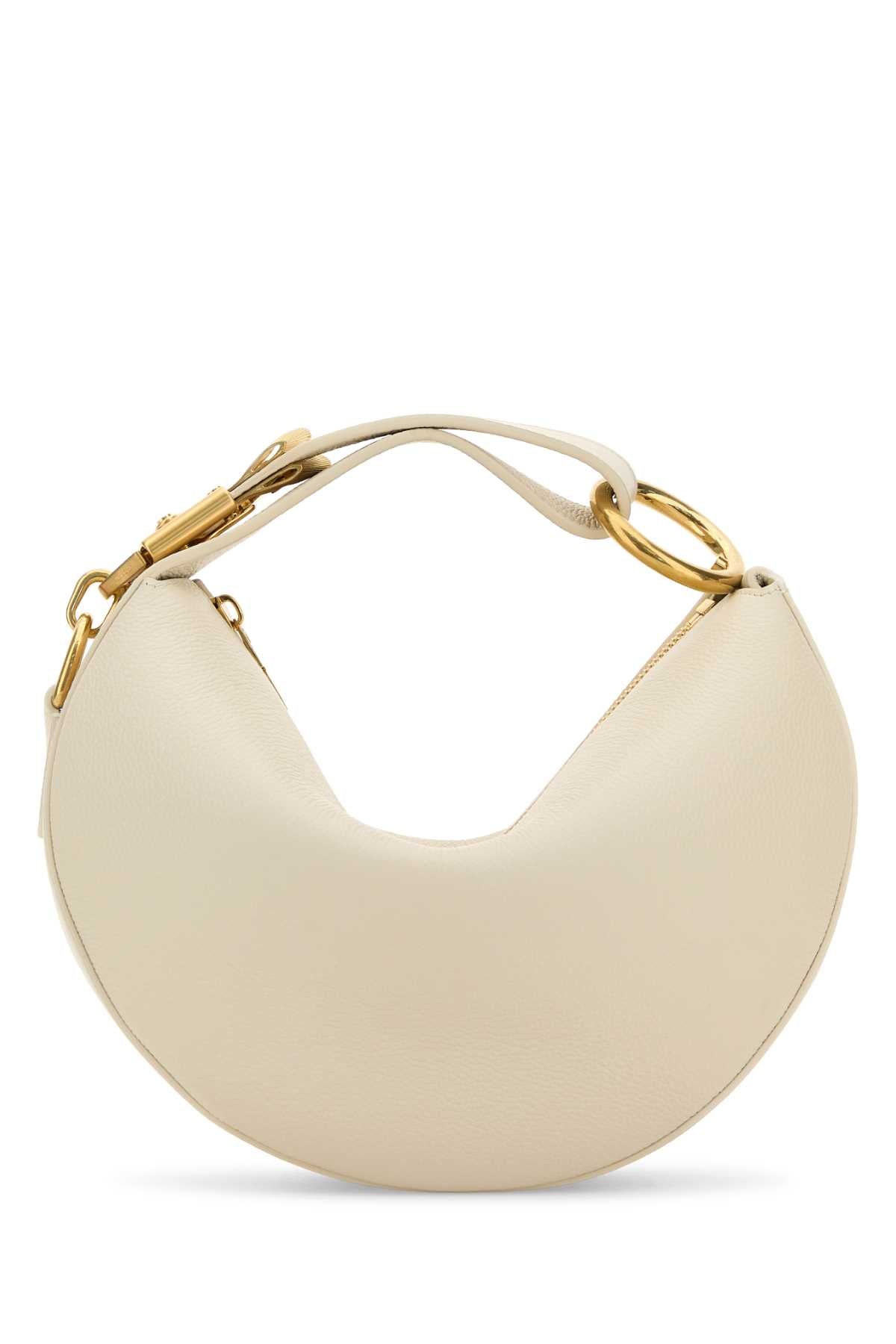 Burberry Curved Calf Leather Shoulder Bag — Beige