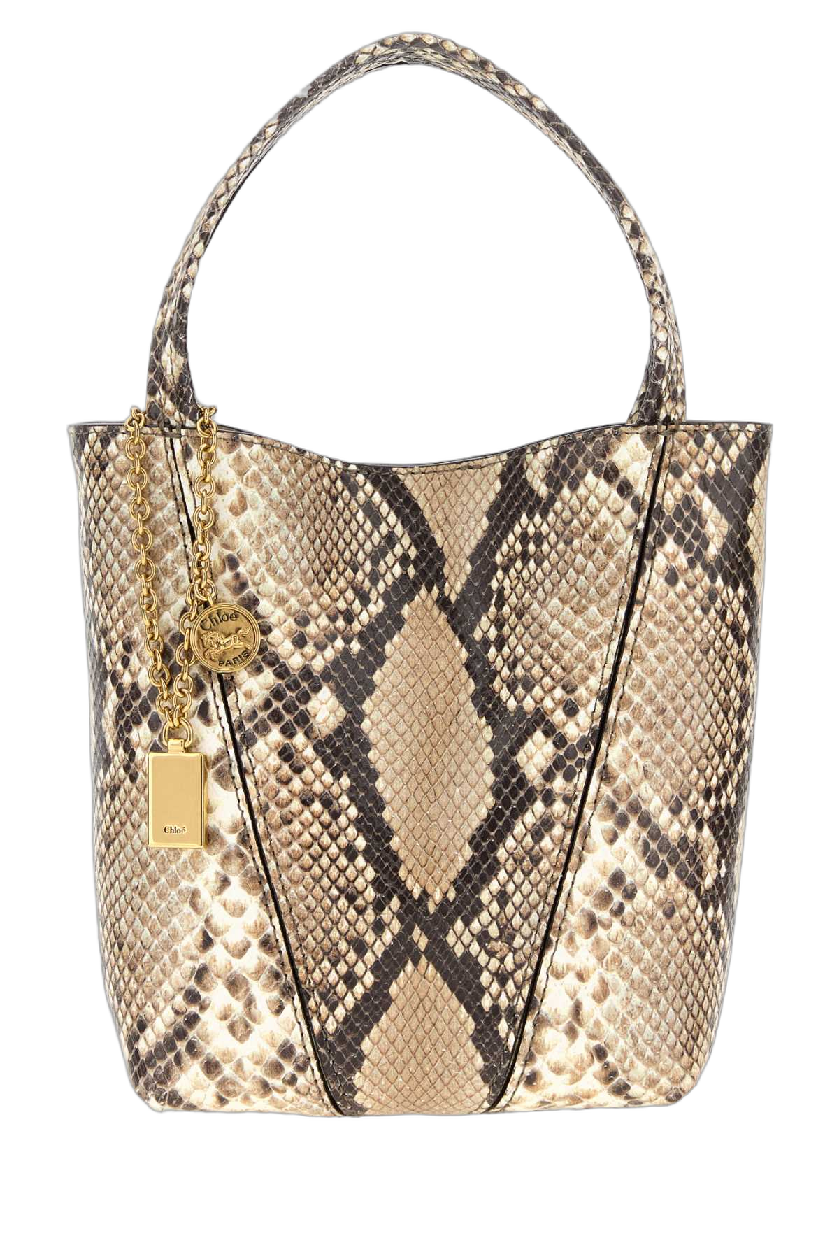 Chloé Python-Print Leather Shoulder Bag — Beige