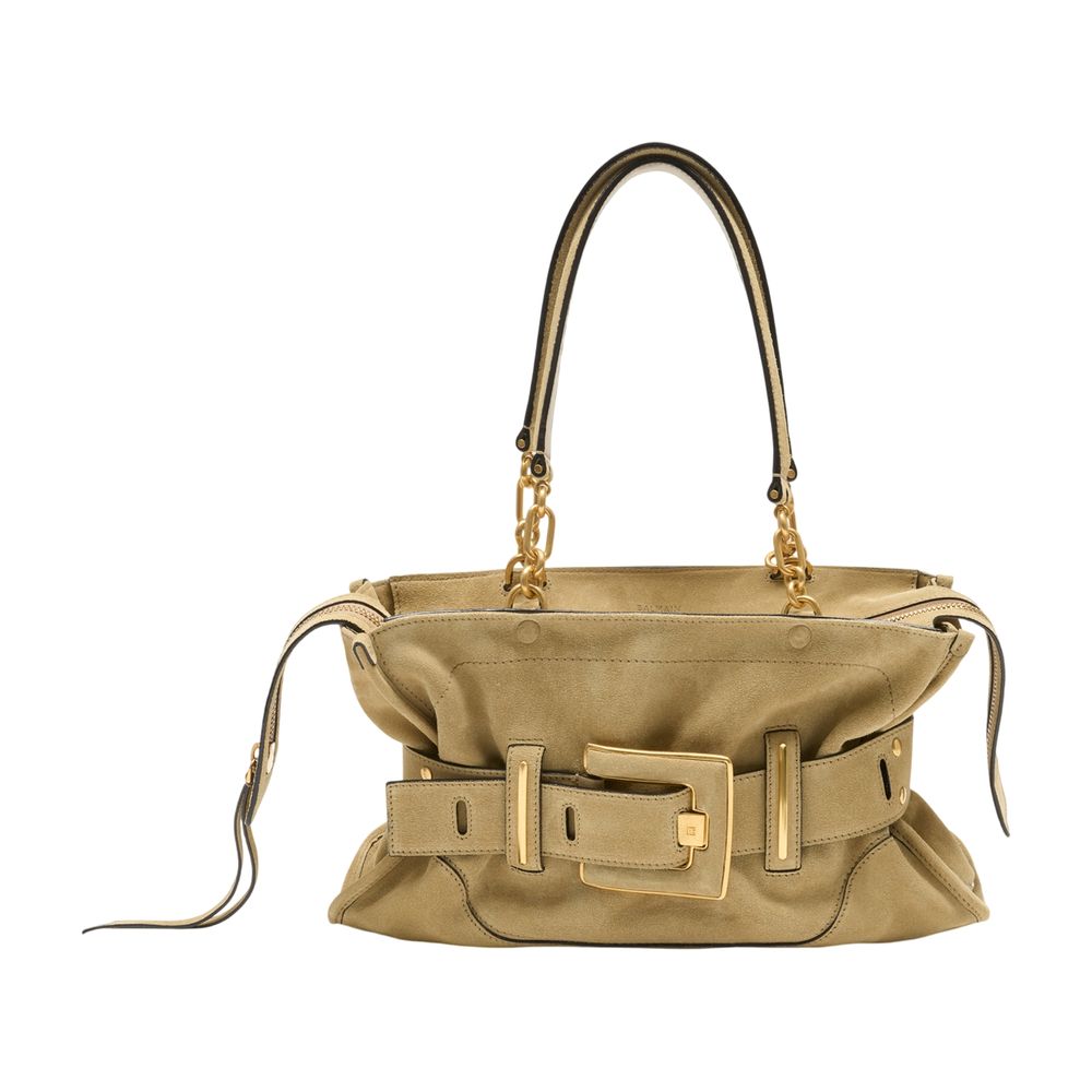 Balmain Anthem Shoulder Bag — Beige Calfskin