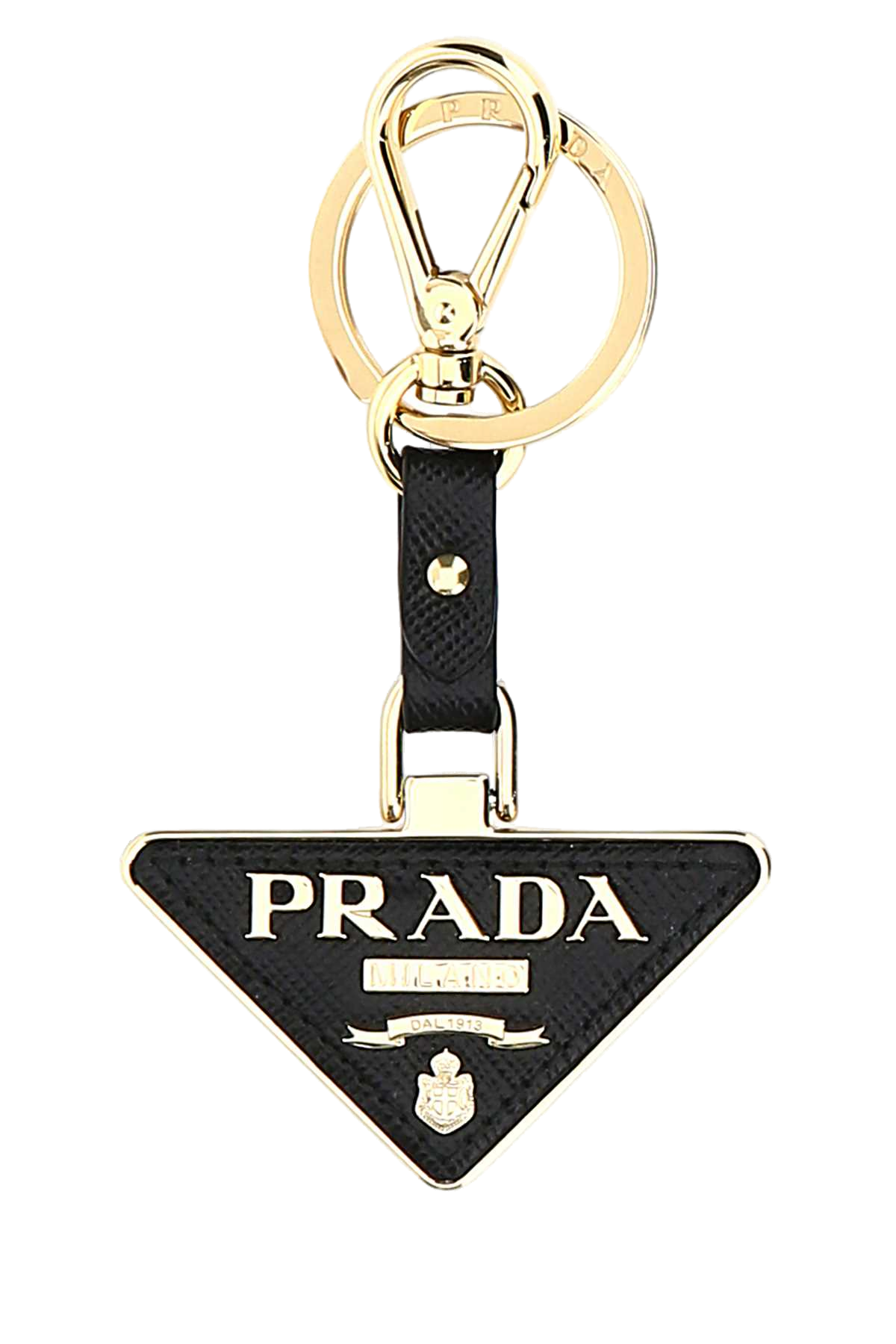 Prada Two-Tone Metal And Leather Key Case — Black Steel-calfleather Keychains