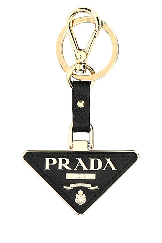 Prada Two-Tone Metal And Leather Key Case — Black Steel-calfleather Keychains