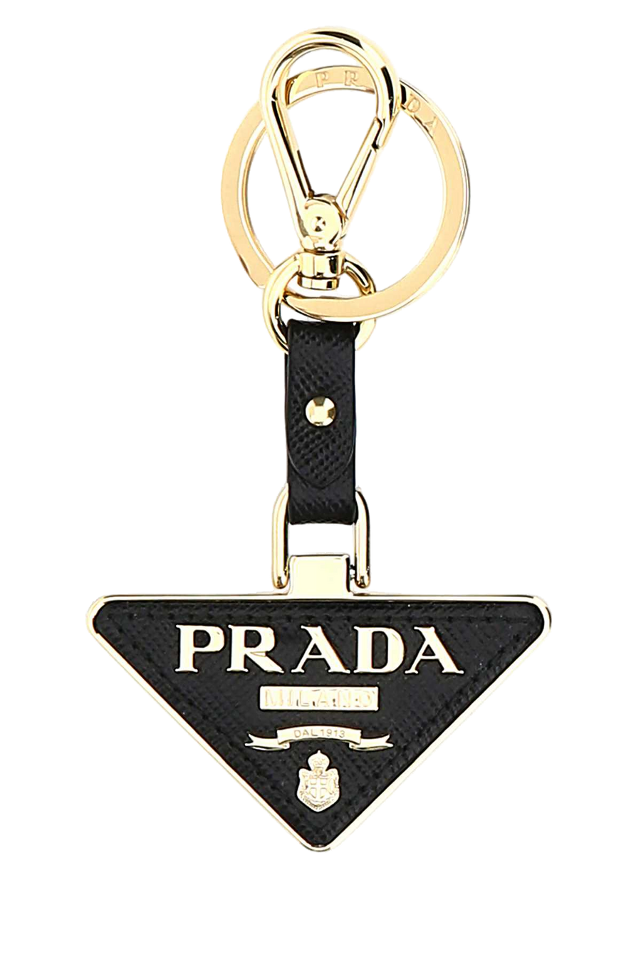 Prada Two-Tone Metal And Leather Key Case — Black Steel-calfleather Keychains