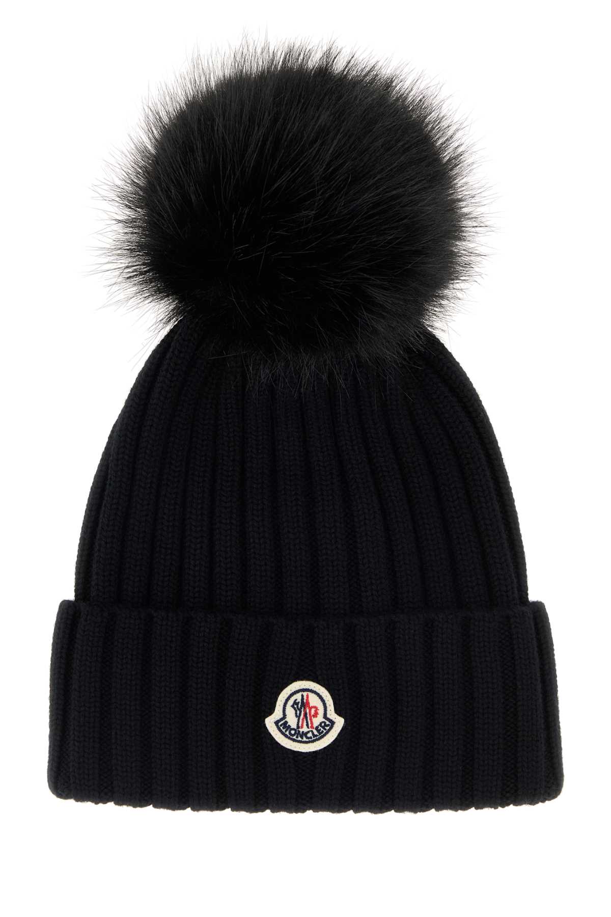 Moncler Hat Virgin Wool Beanie — Black Exterior: Beanies