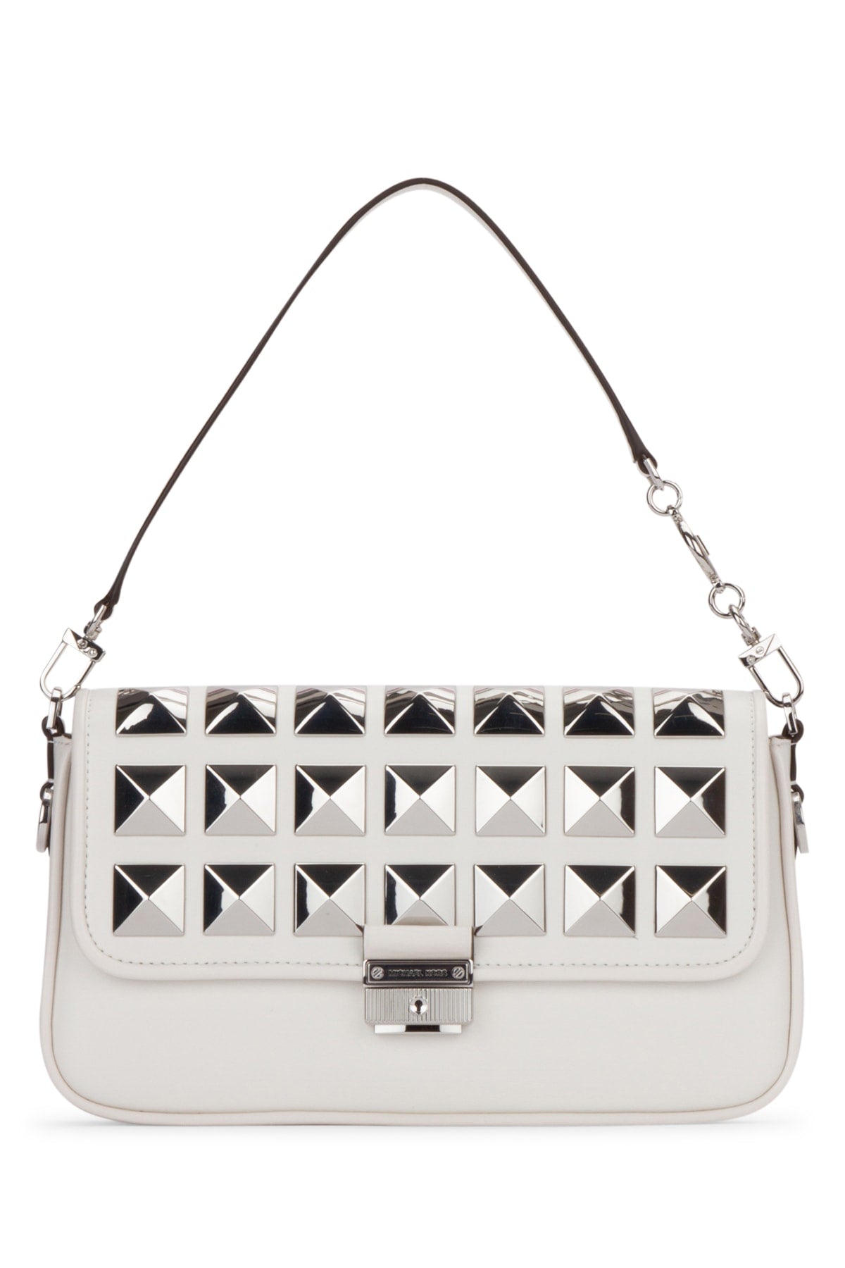 Michael Kors Pyramid Studded Leather Shoulder Bag — White