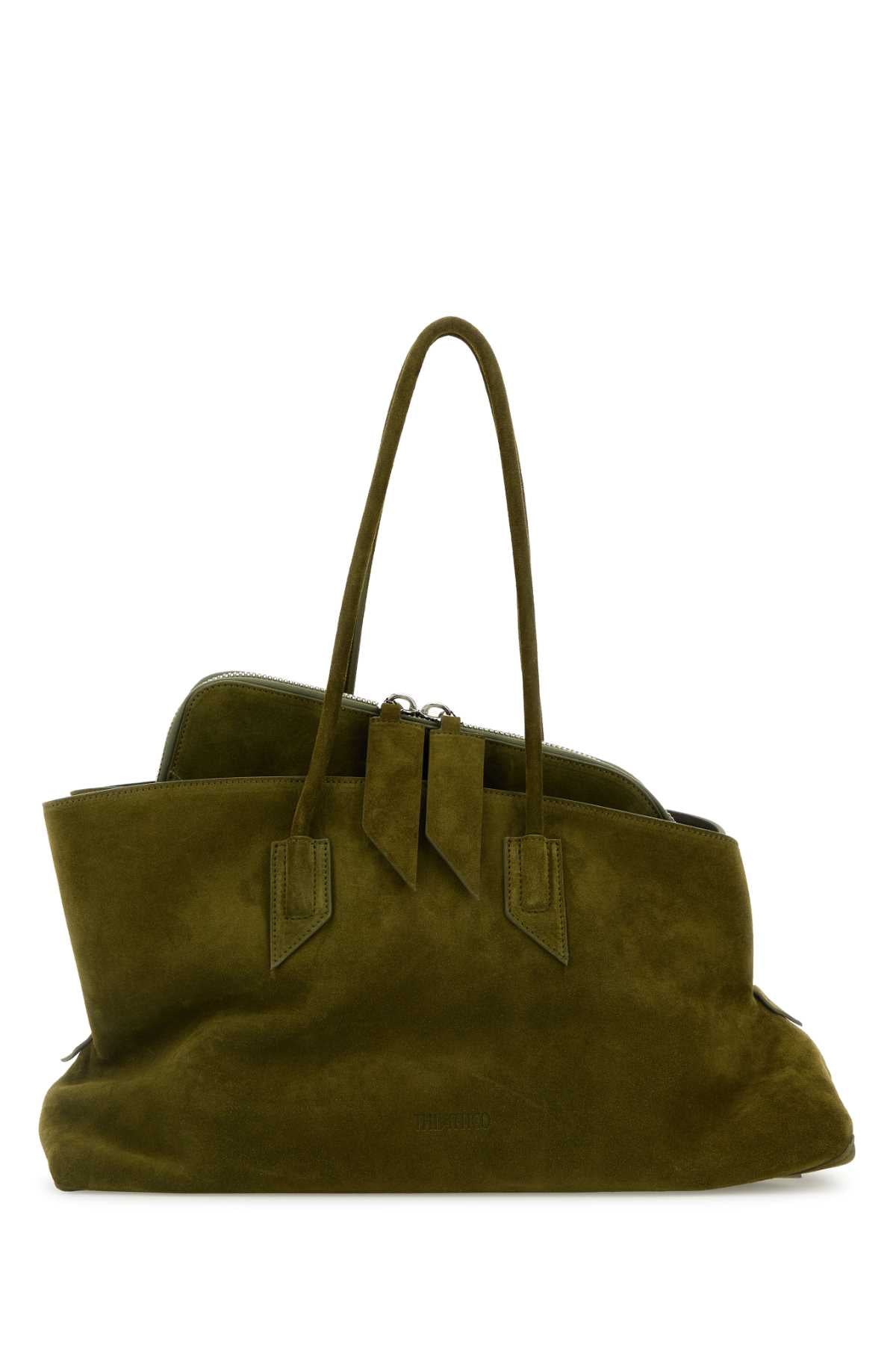 The Attico Calf Suede Top Handle Bag — Khaki