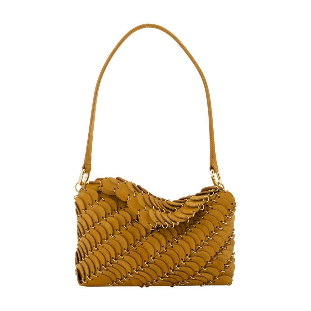 Rabanne Scalloped Calfskin Shoulder Bag — Brown