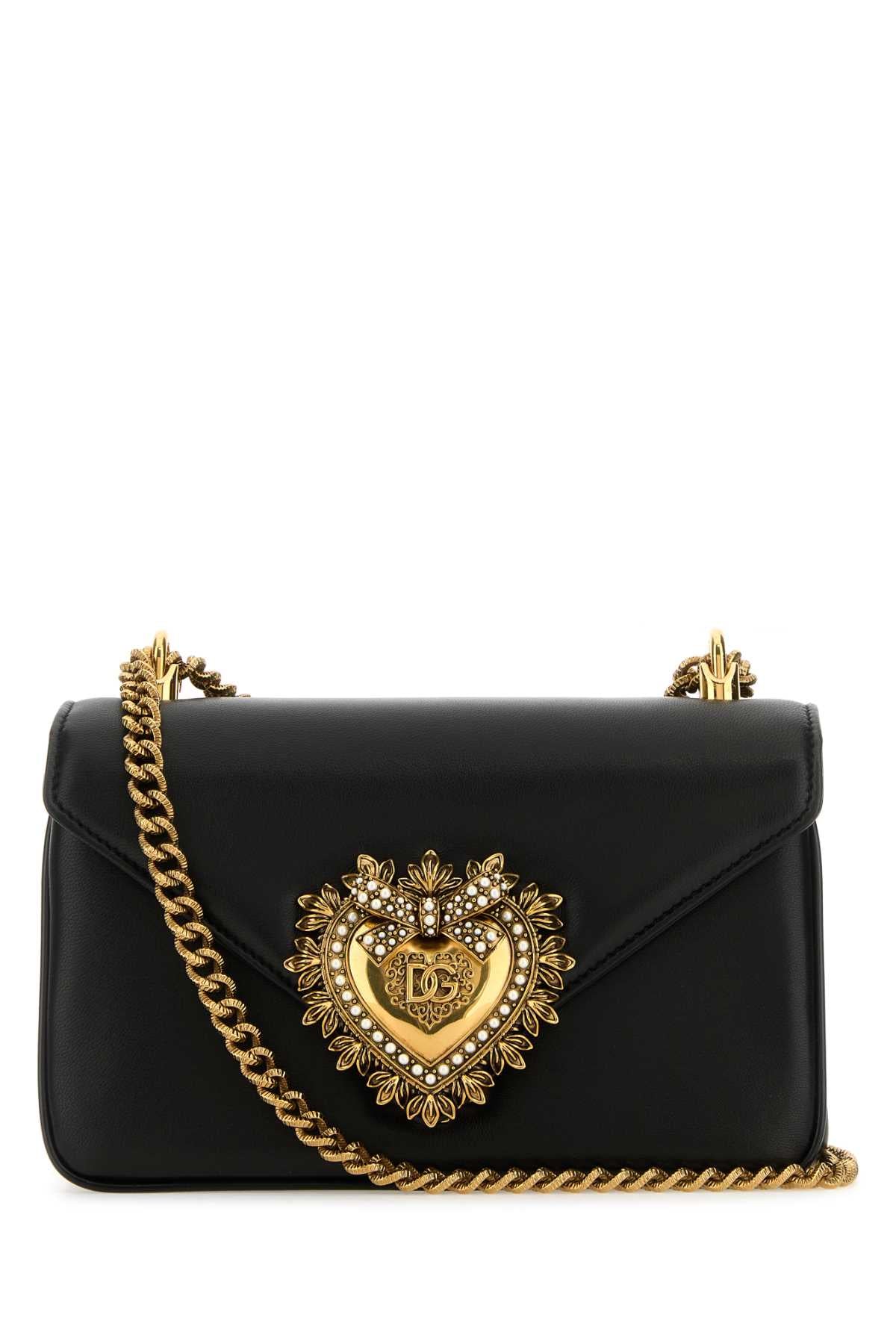 Dolce & Gabbana Pearl-Embellished Heart Shoulder Bag — Black
