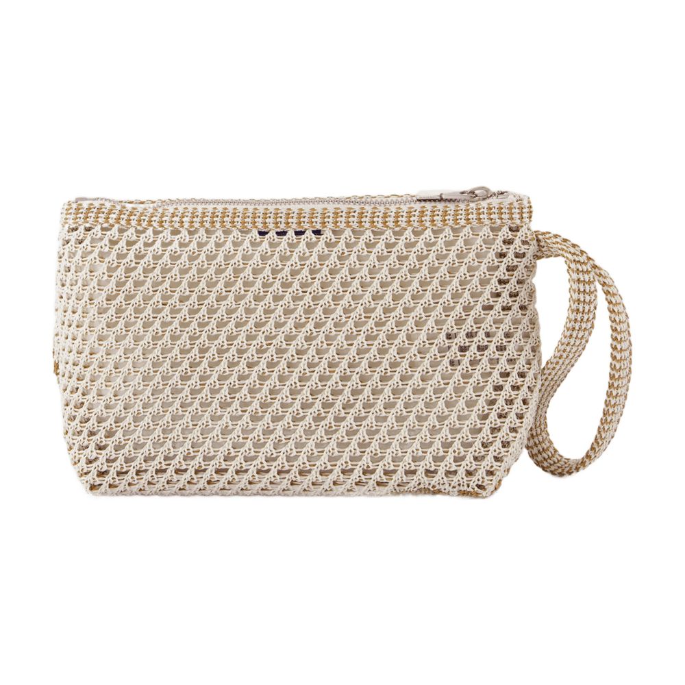 Burberry Open-Weave Cotton Mesh Pouch — White