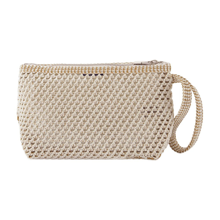 Burberry Open-Weave Cotton Mesh Pouch — White