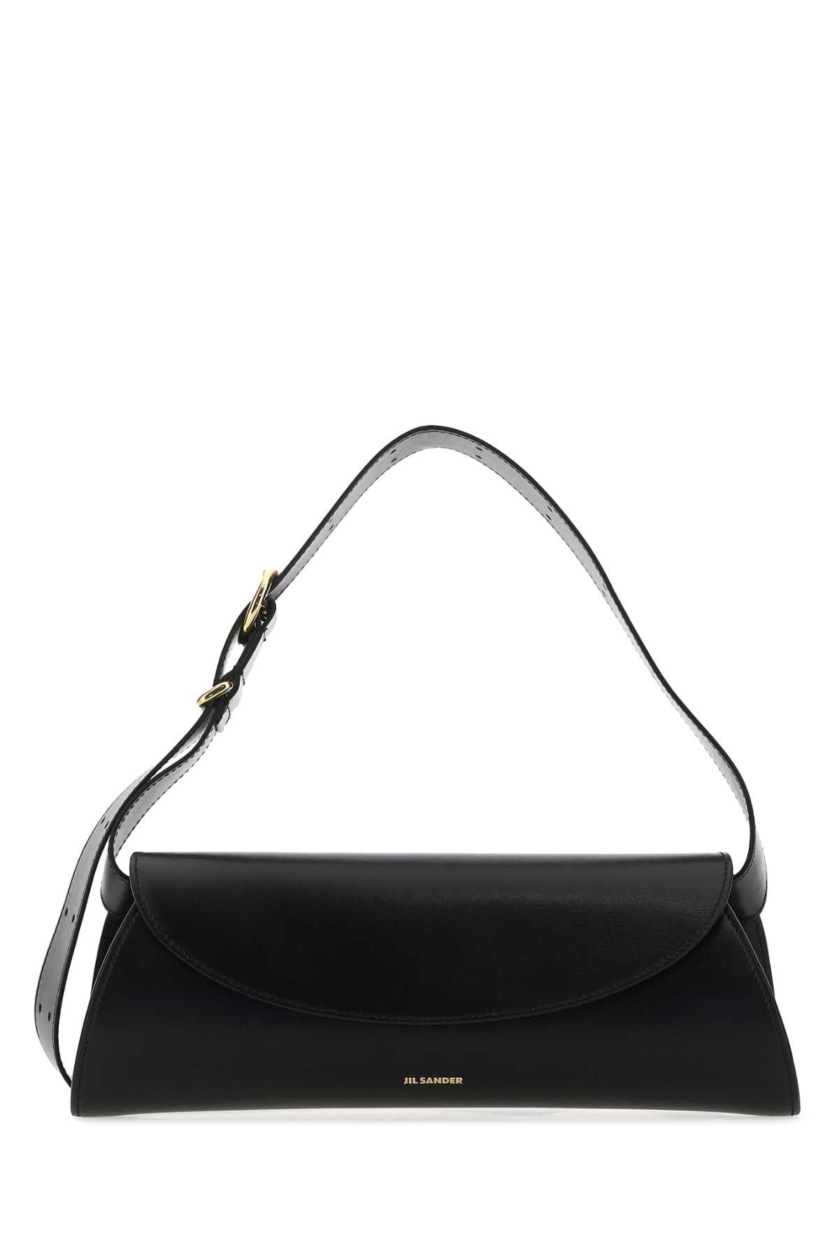 Jil Sander Leather Curved Flap Shoulder Bag — Black