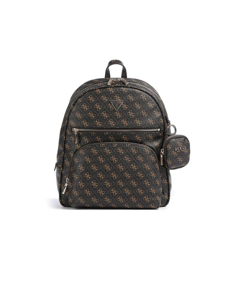 Guess Logo-Monogram Polyurethane Backpack — Brown