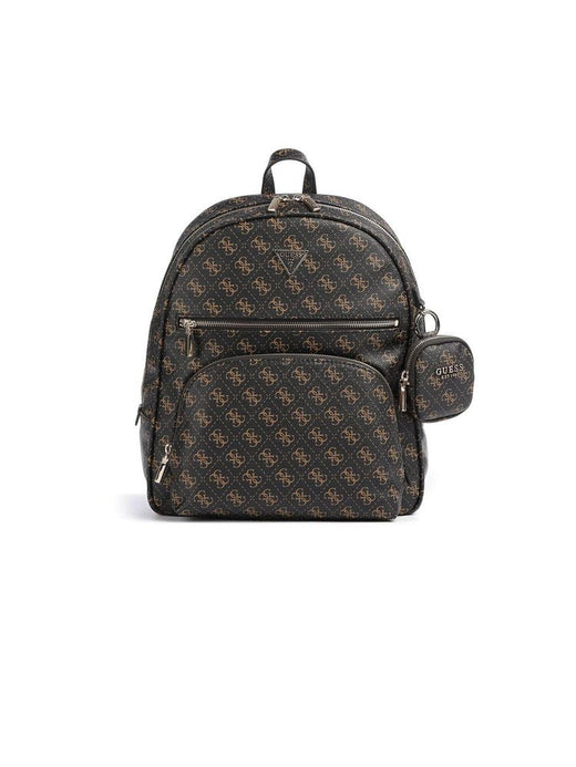 Guess Logo-Monogram Polyurethane Backpack — Brown