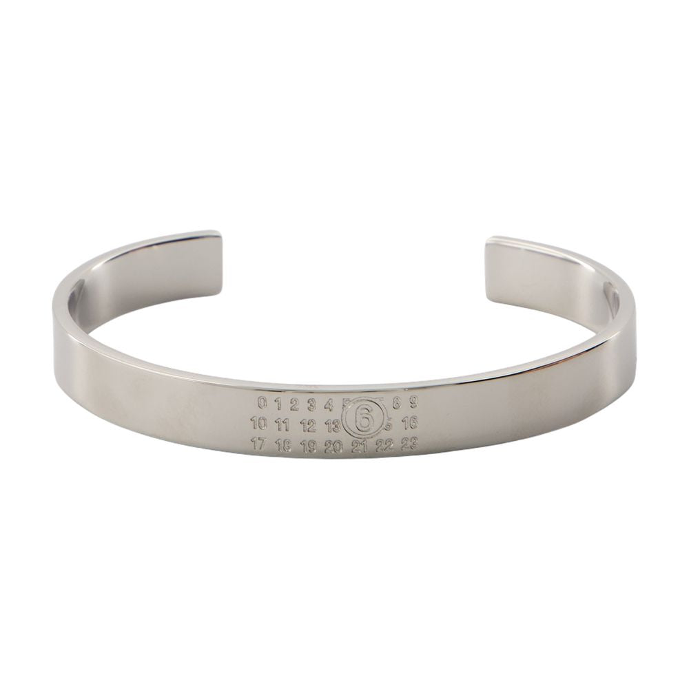 Mm6 Maison Margiela Engraved Metal Cuff Bracelet — Silver Bracelets