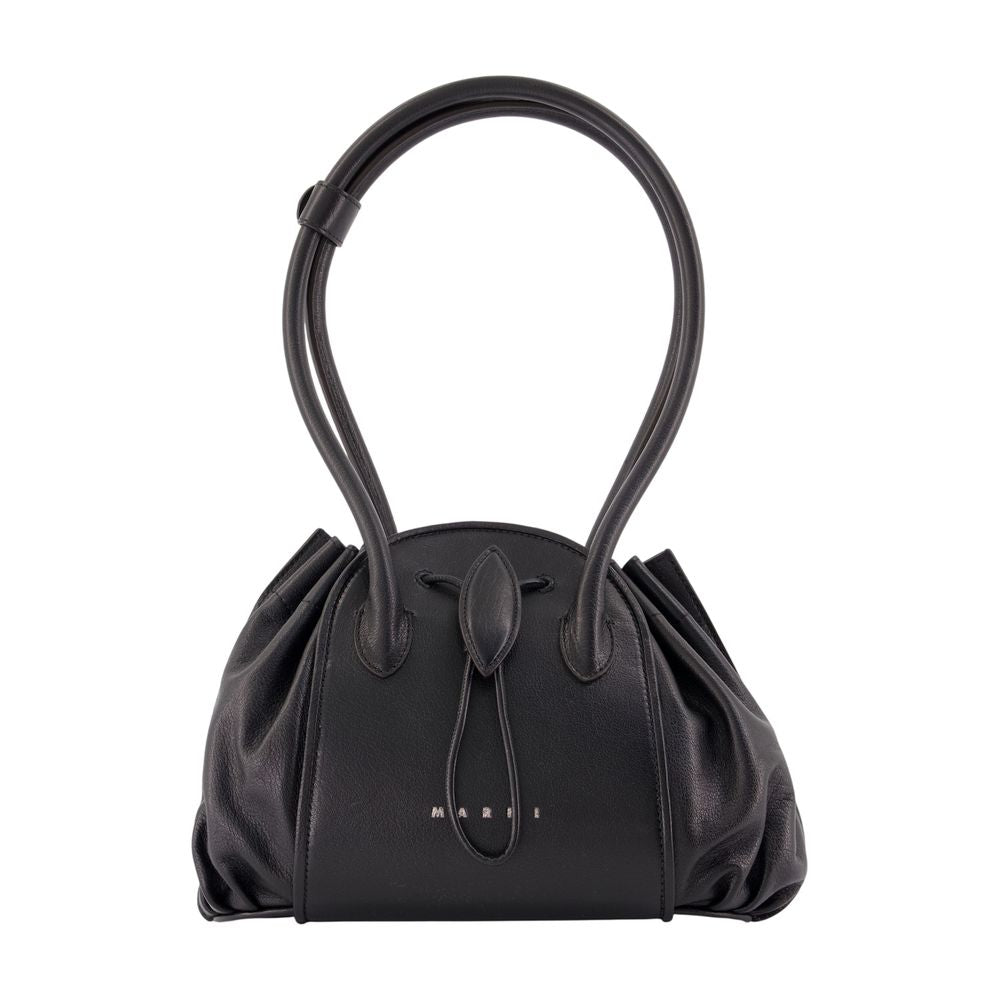 Marni Gathered Calfskin Shoulder Bag — Black