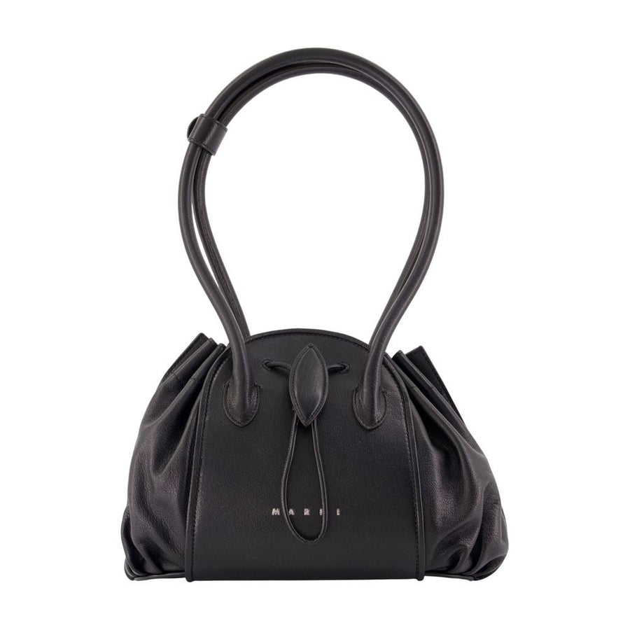 Marni Gathered Calfskin Shoulder Bag — Black