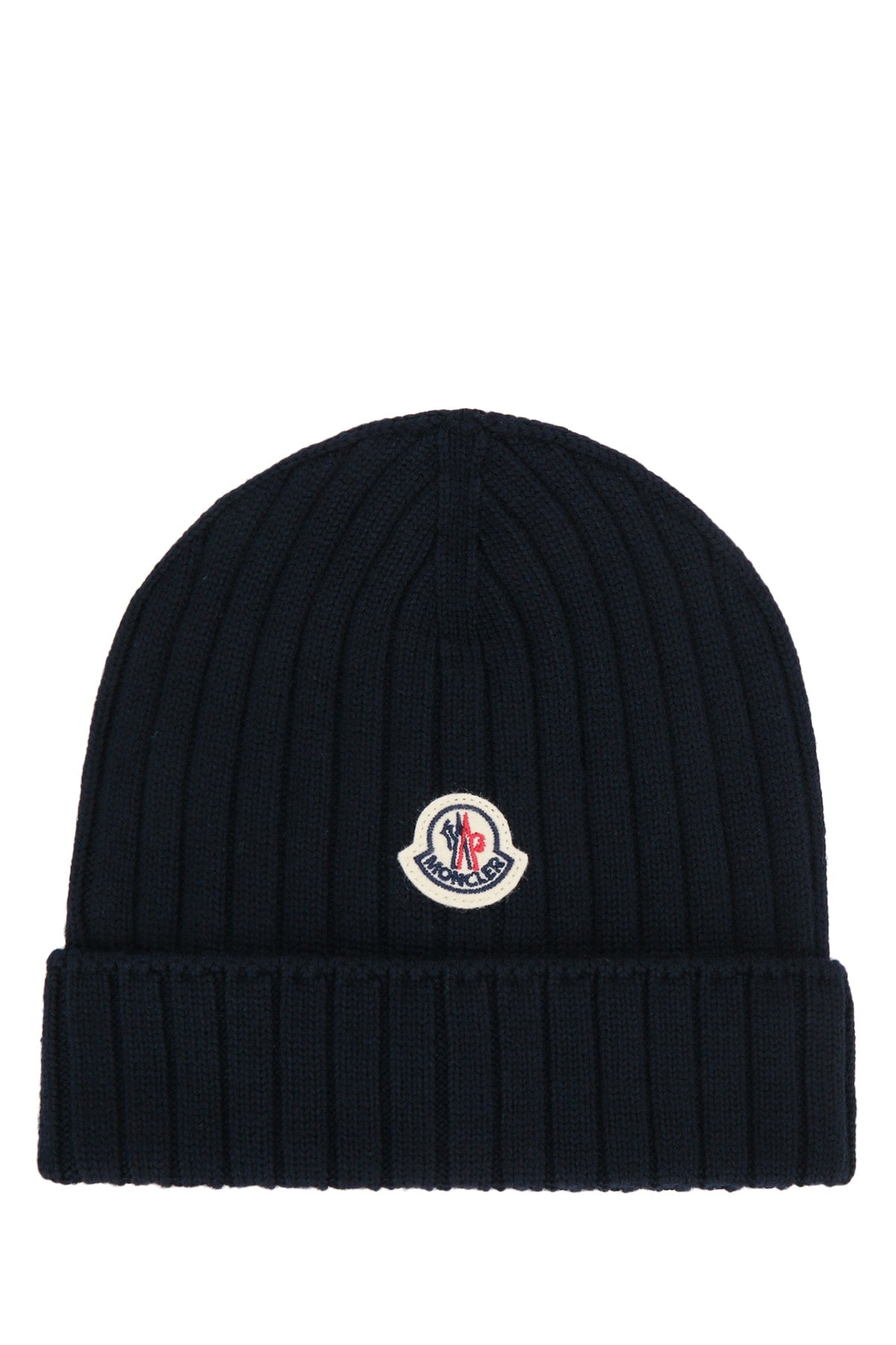 Moncler Jr Hat Ribbed Knit Beanie — Navy Wool Beanies