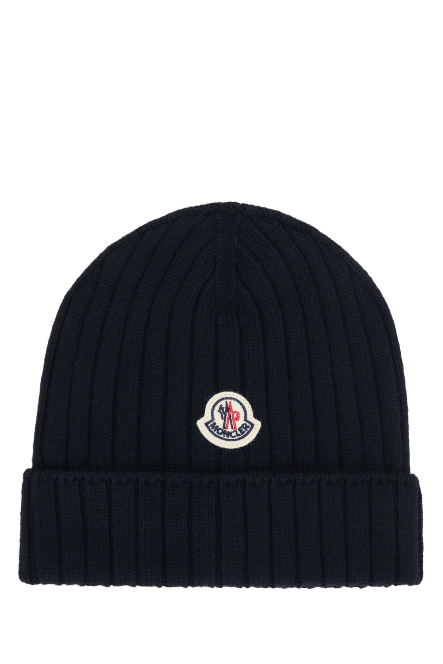 Moncler Jr Hat Ribbed Knit Beanie — Navy Wool Beanies