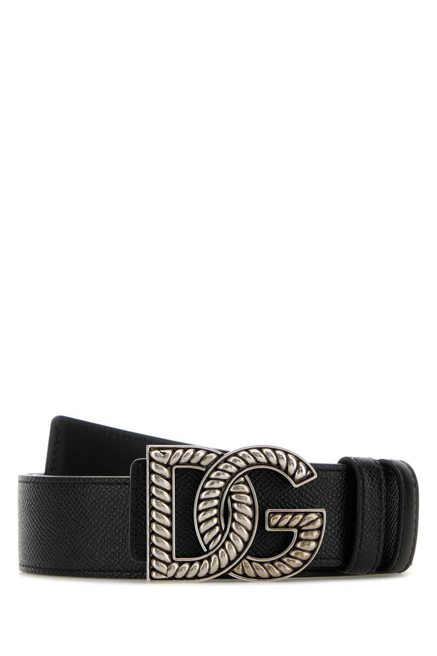 Dolce & Gabbana Logo-Buckle Leather Belt — Black Vitello