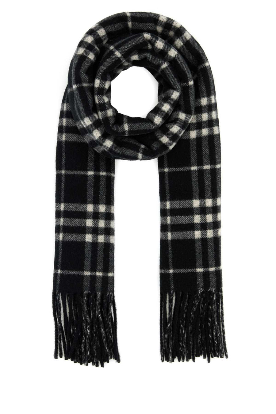 Burberry Tartan Cashmere Scarf — Black Exterior: Scarfs