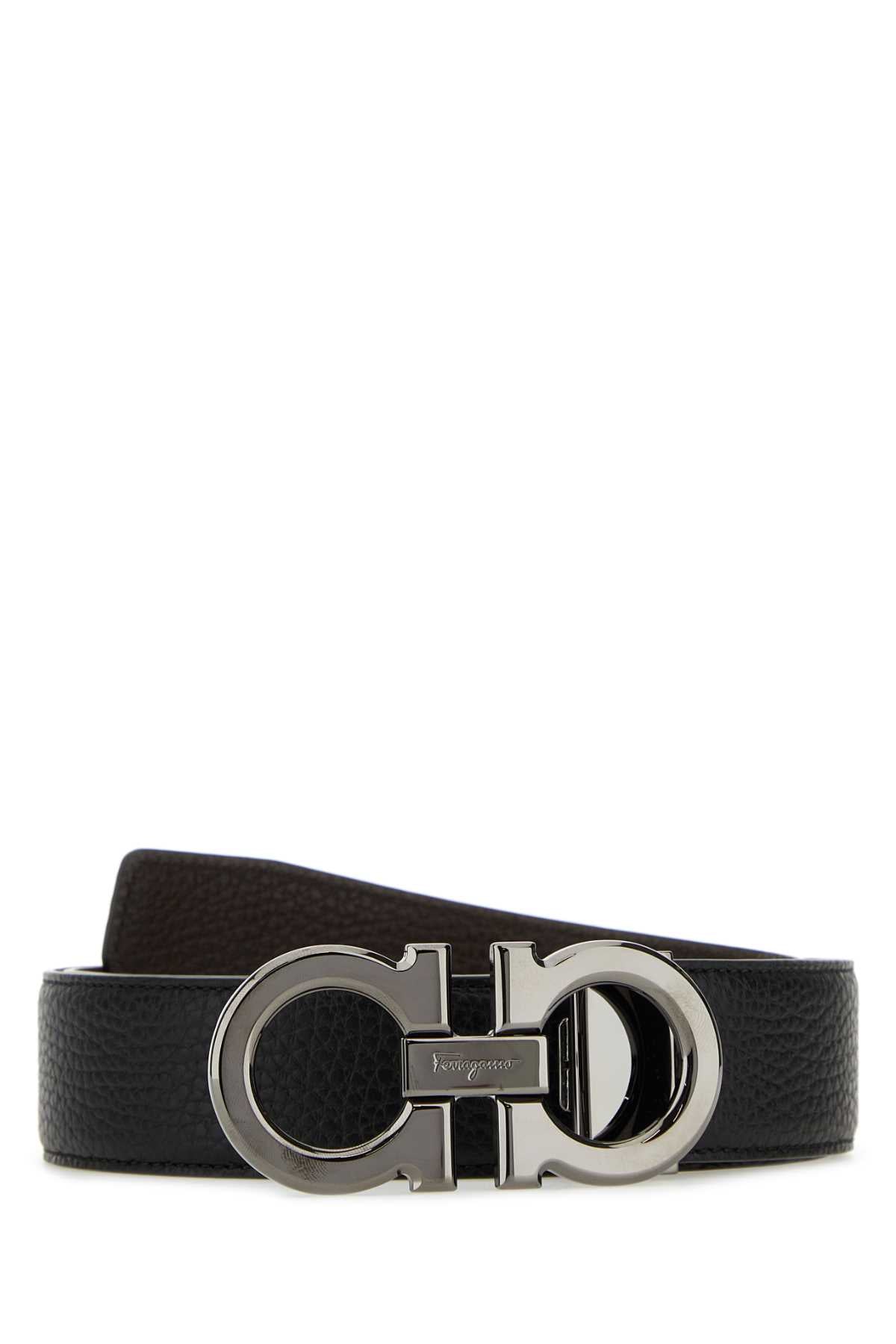 Ferragamo Double Ring Buckle Belt — Black Calf