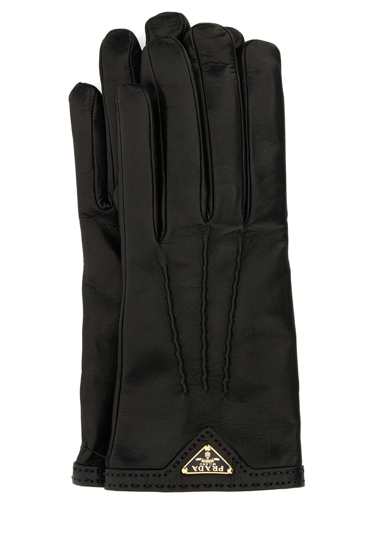 Prada Nappa Leather Gloves — Black Agnello
