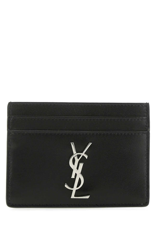Saint Laurent Logo-Embossed Calfskin Card Case — Black Wallet