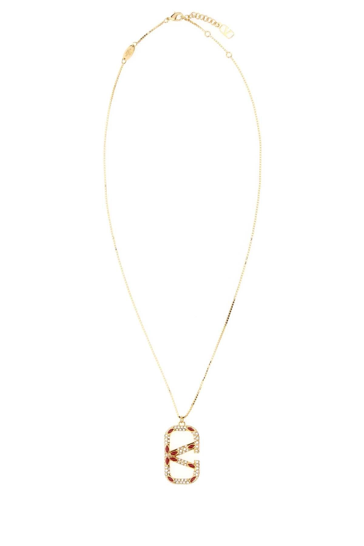 Valentino Garavani Metal Vlogo Pendant Necklace — Gold Necklaces