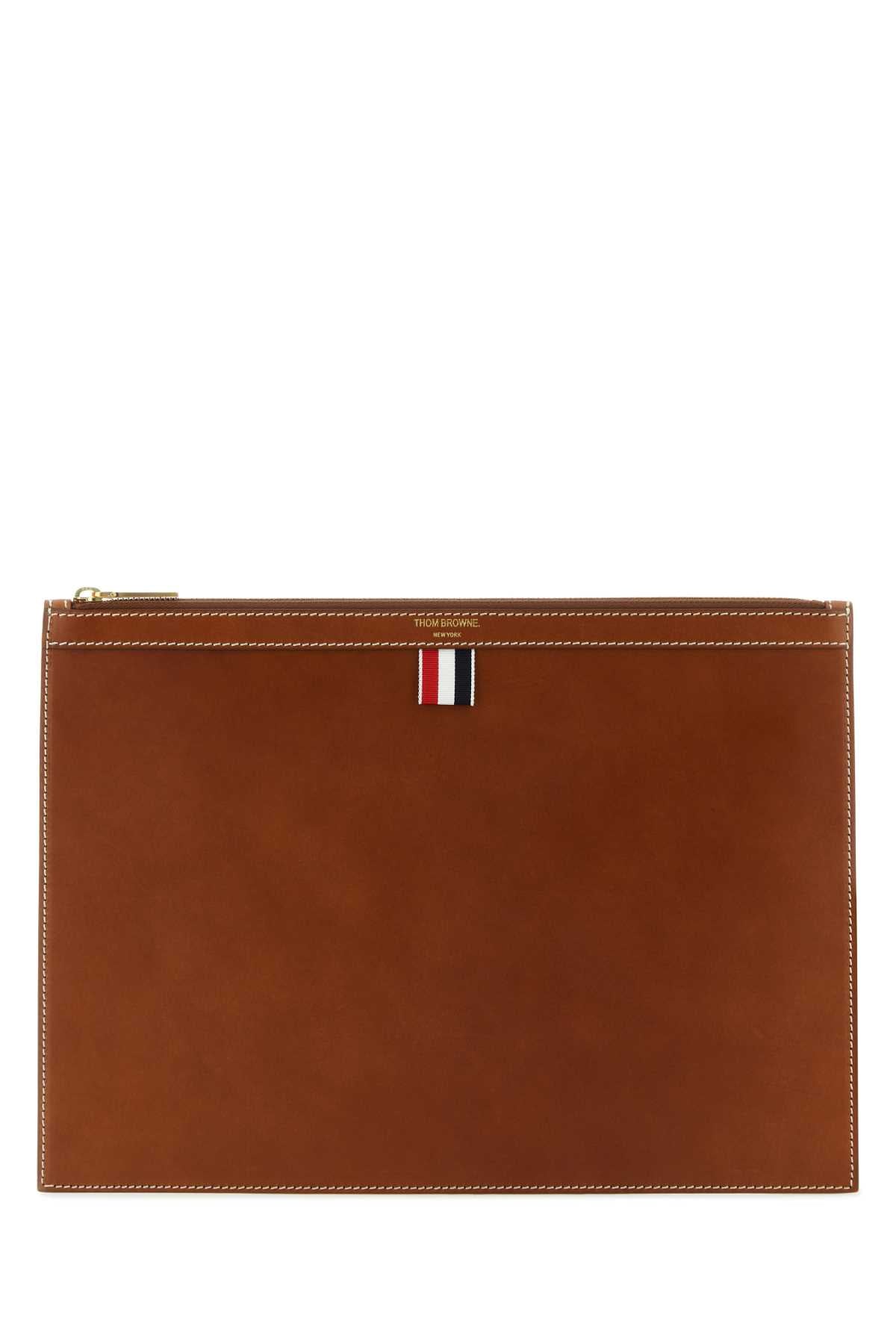 Thom Browne Leather Document Case Wallet — Brown