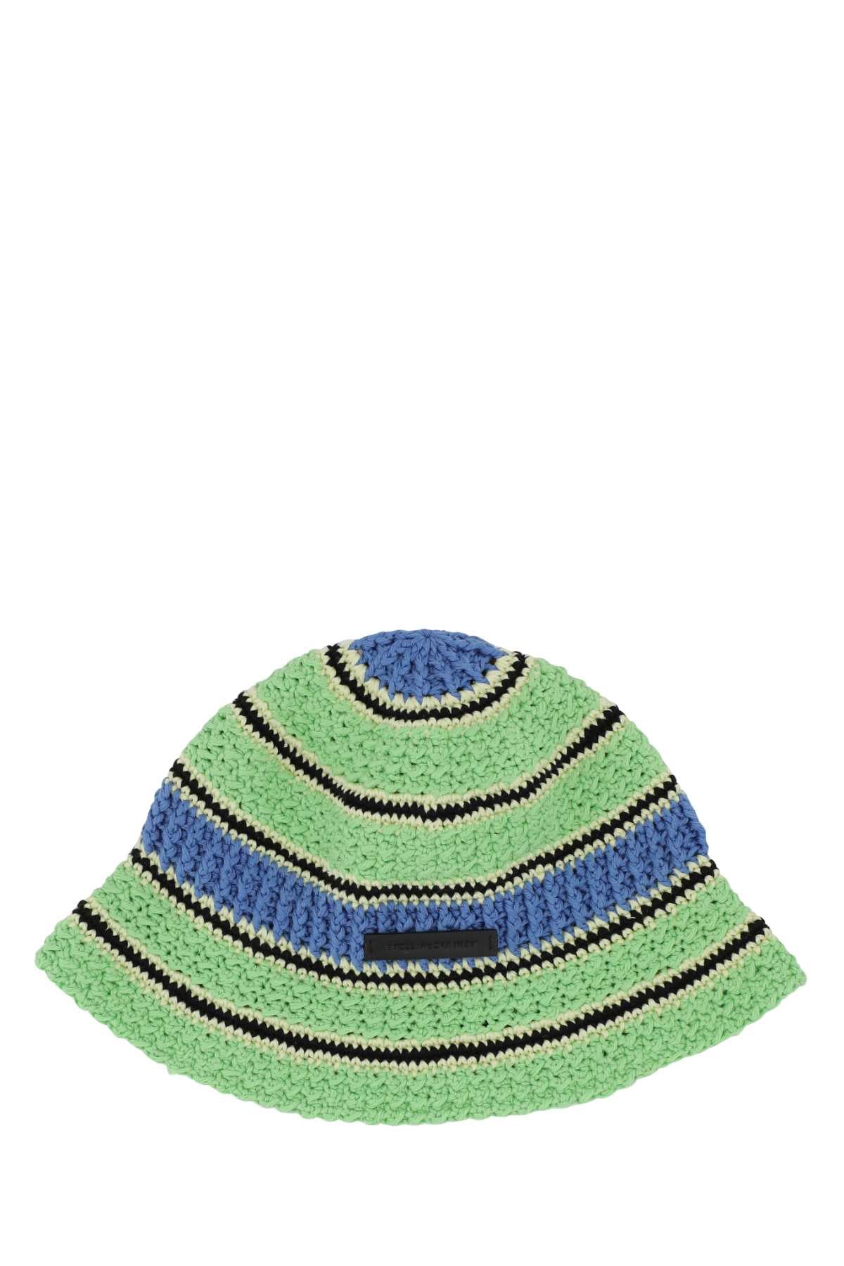 Stella Mccartney Crochet-Knit Striped Bucket Hat — Green Exterior: Cotton