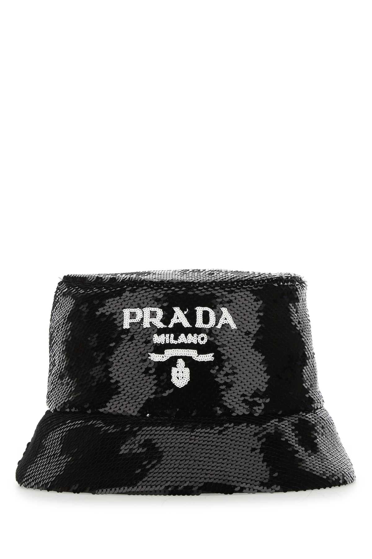 Prada Sequin-Embellished Bucket Hat — Black