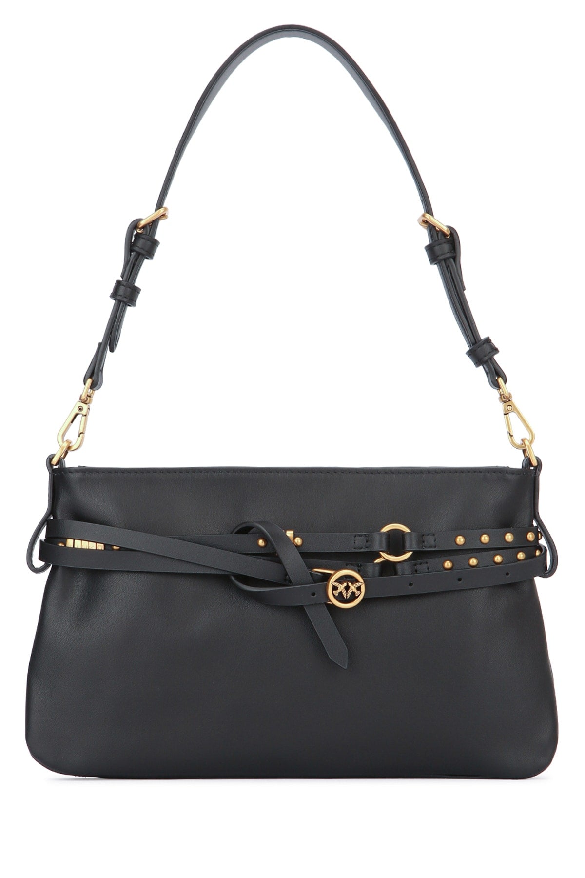 Pinko Vitello Shoulder Bag — Black Morbido Leather