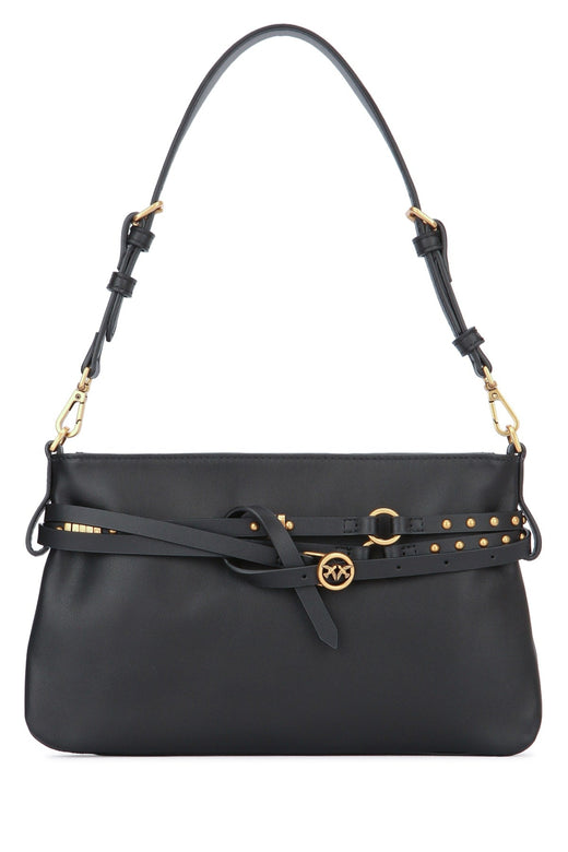 Pinko Vitello Shoulder Bag — Black Morbido Leather