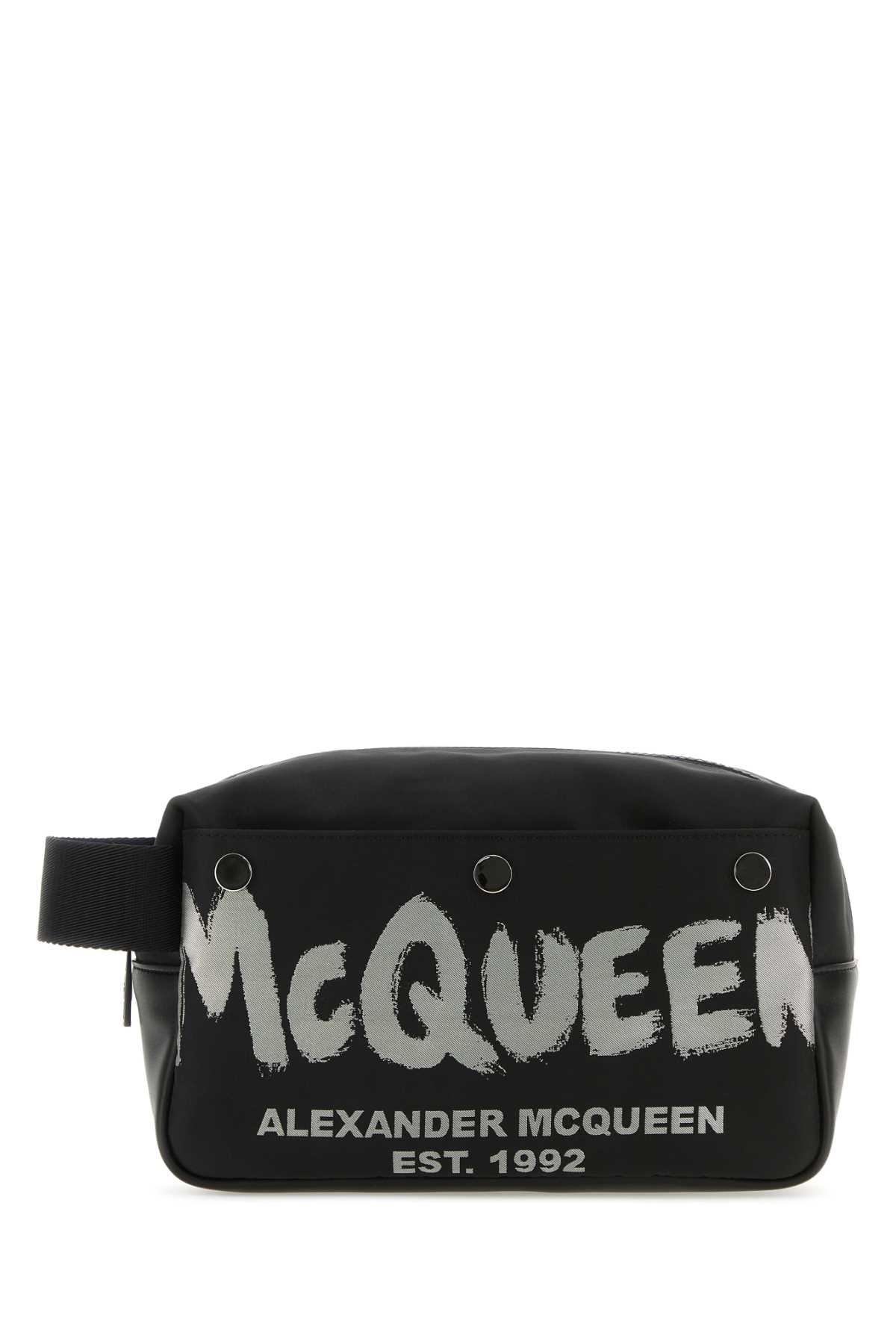 Alexander Mcqueen Graffiti Logo Beauty Case — Black Travel Wallets