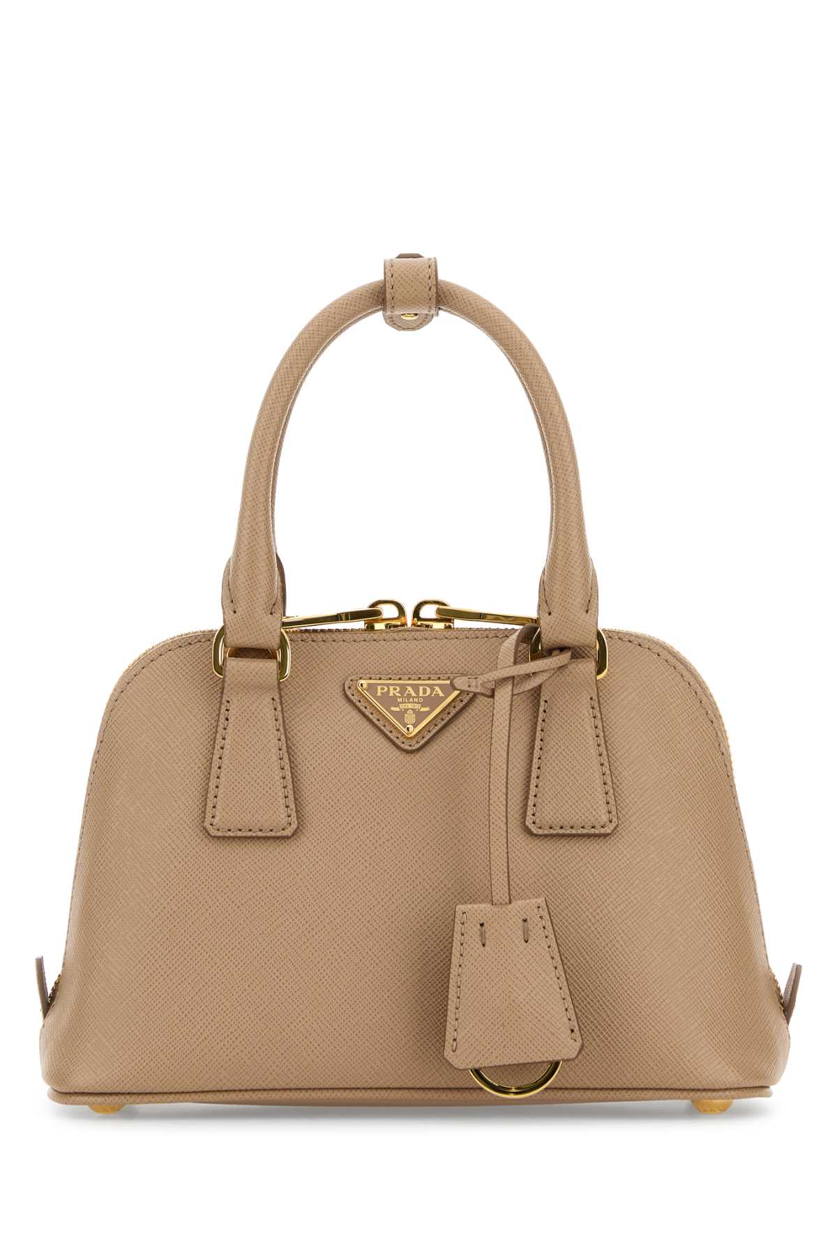 Prada Saffiano Calfleather Top Handle Bag — Beige