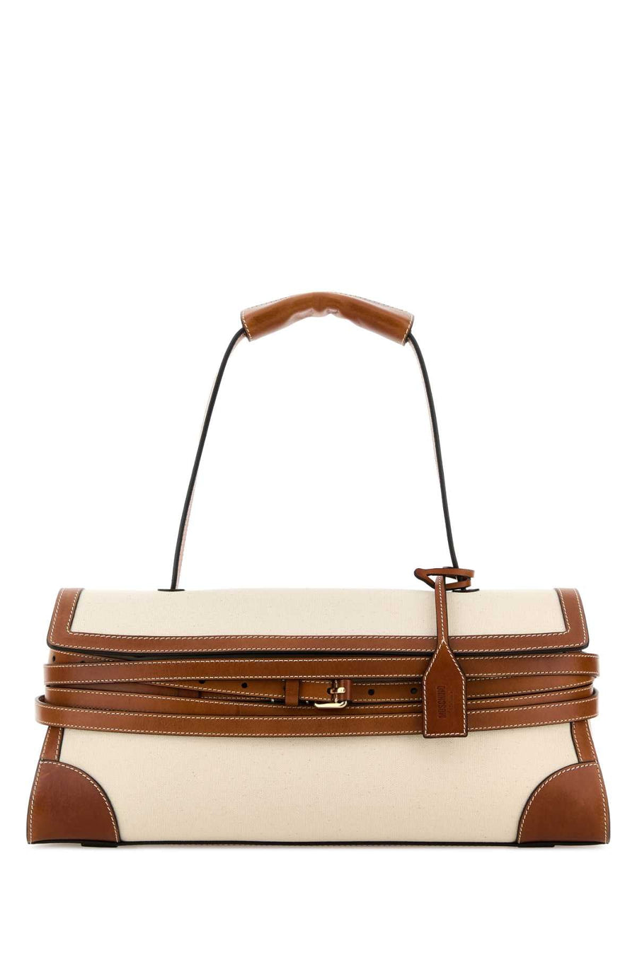 Moschino Canvas & Leather Shoulder Bag — Beige