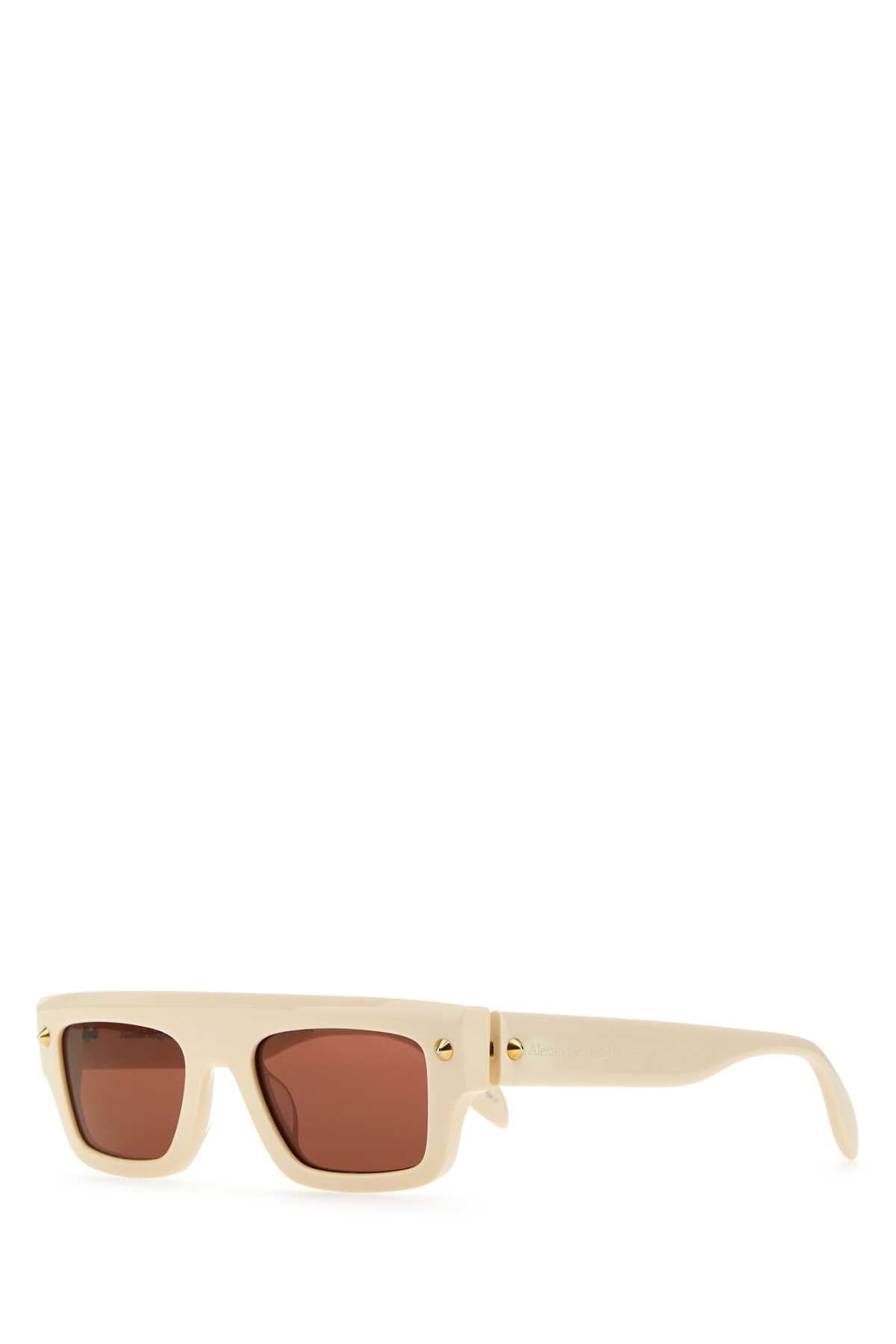 Alexander Mcqueen Ivory Acetate Sunglasses — Beige Exterior