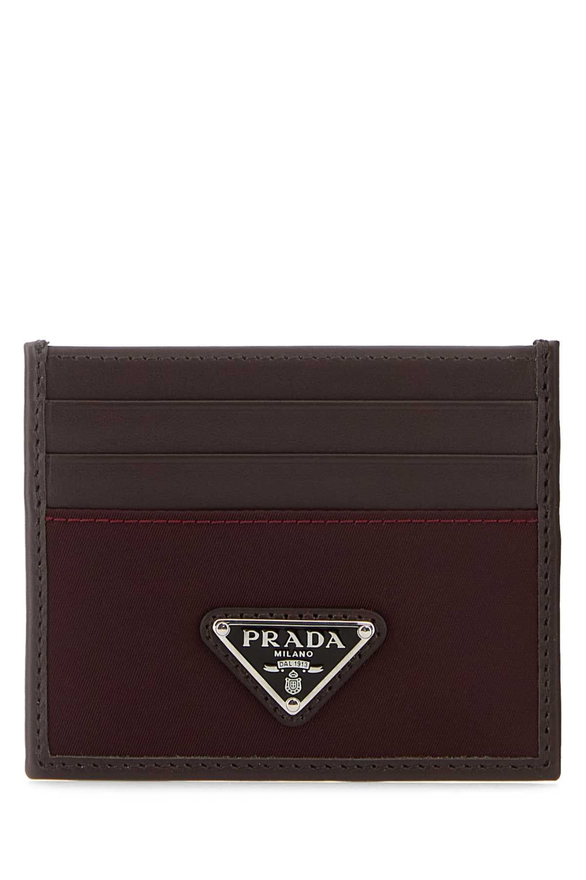 Prada Logo-Stamped Calf Leather Card Case — Burgundy Wallet