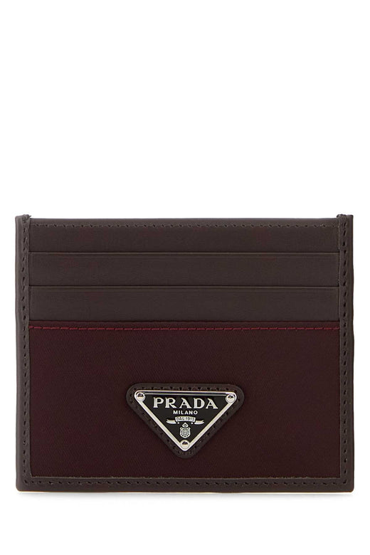 Prada Logo-Stamped Calf Leather Card Case — Burgundy Wallet