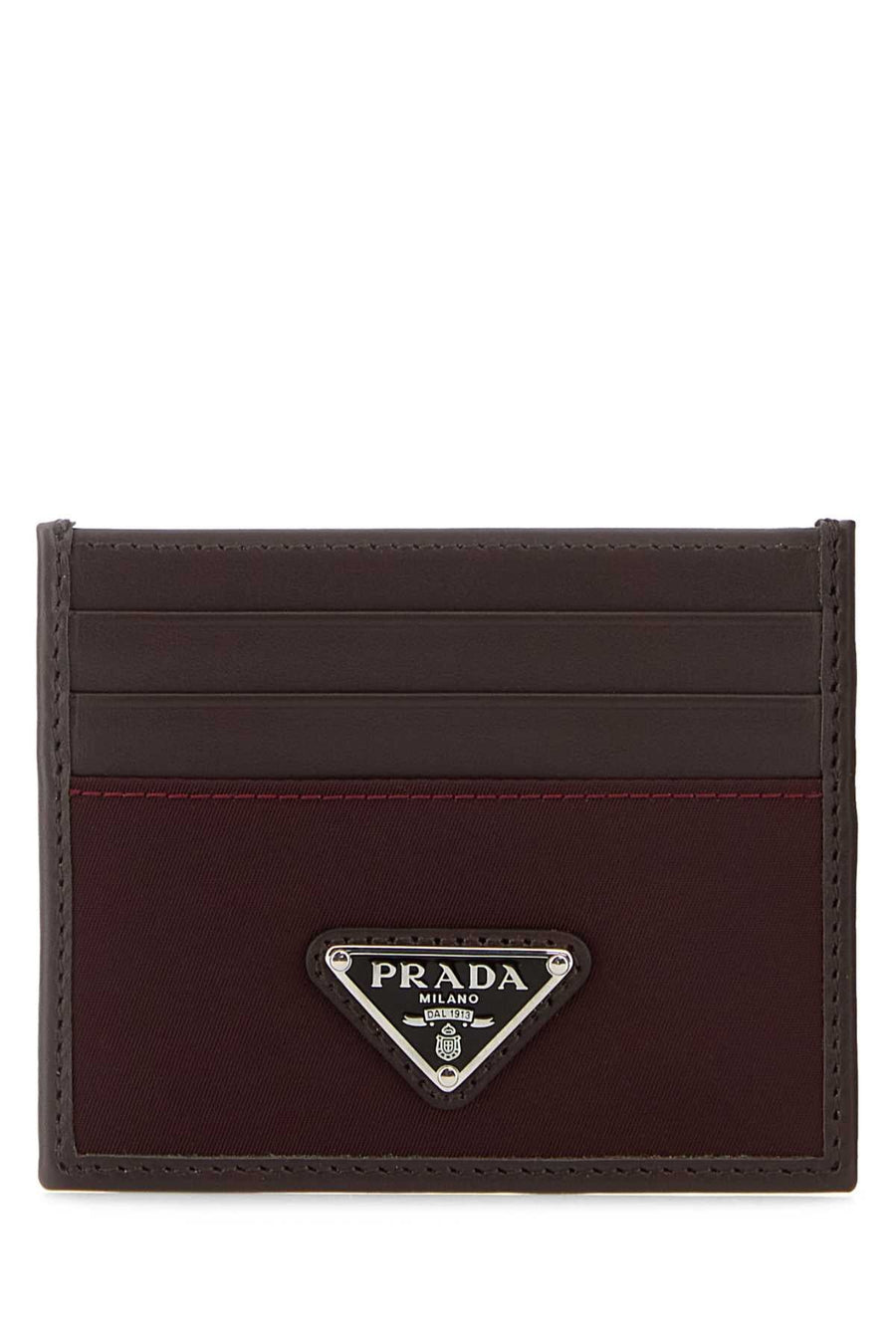Prada Logo-Stamped Calf Leather Card Case — Burgundy Wallet