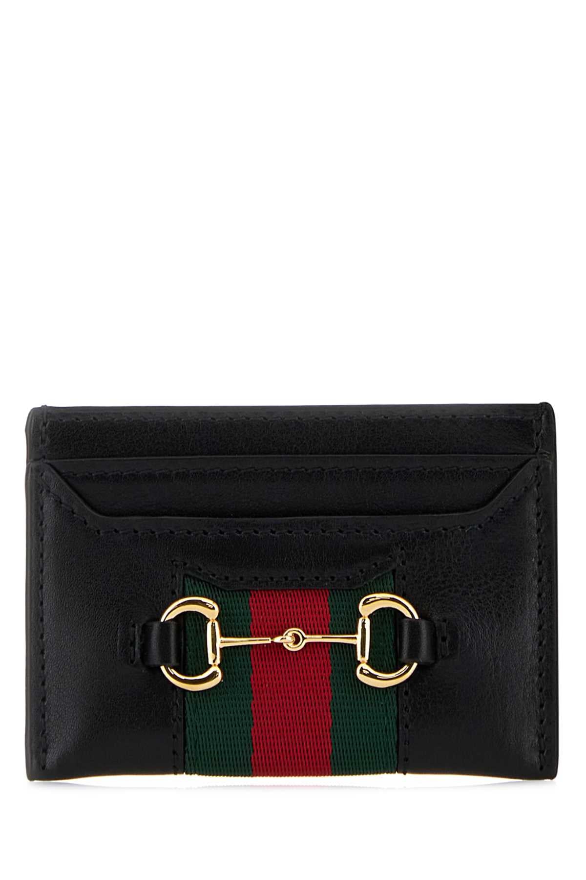 Gucci Leather With Horsebit Detail Card Case — Black Wallet