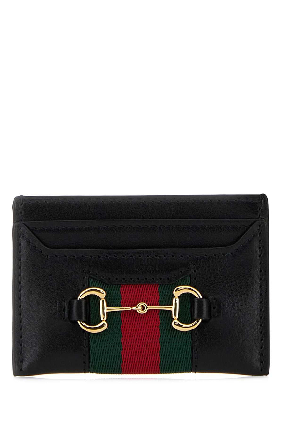 Gucci Leather With Horsebit Detail Card Case — Black Wallet