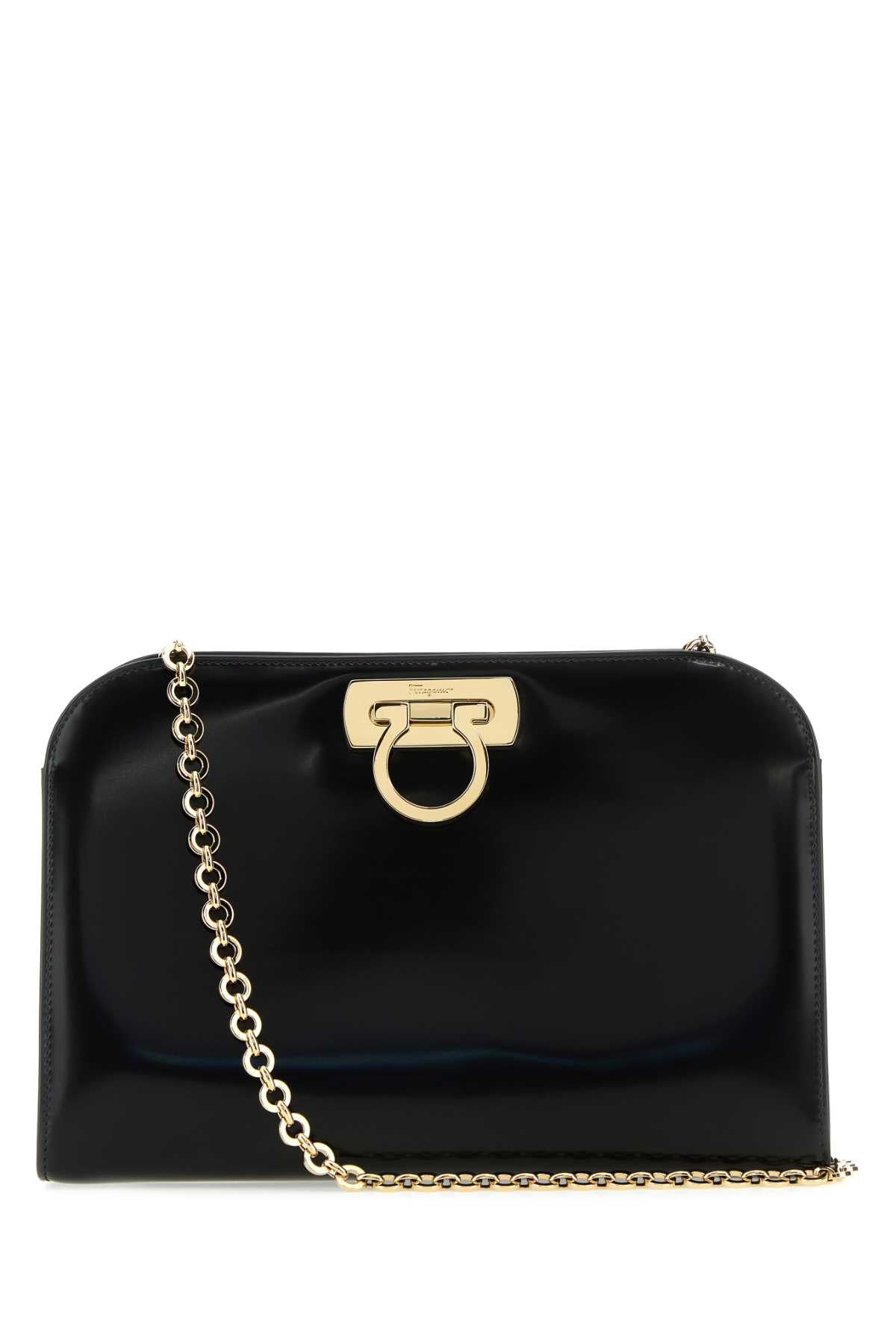 Ferragamo Gold-Plated Gancio Clasp Clutch — Black