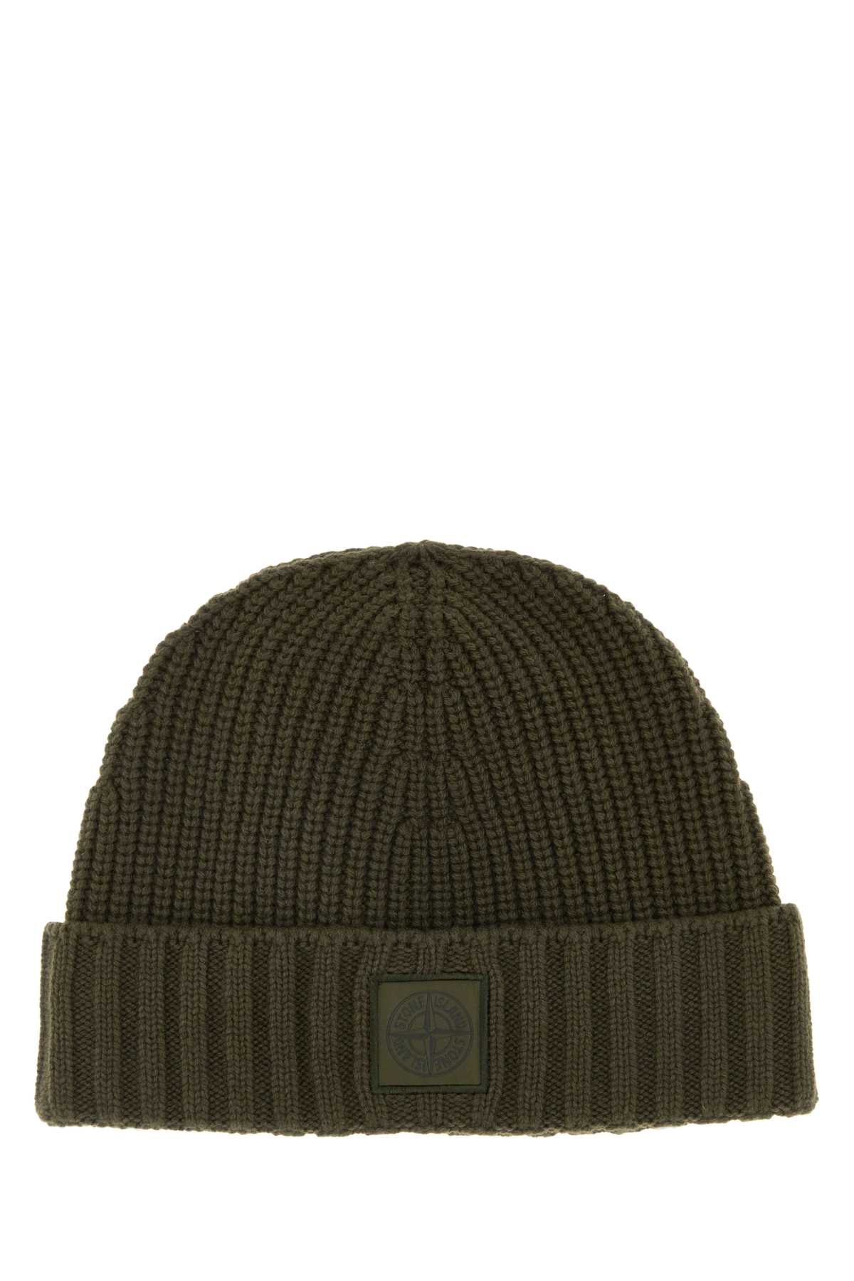 Stone Island L2s15n100006s01ff Cashmere Ribbed Beanie — Green Exterior: Beanies