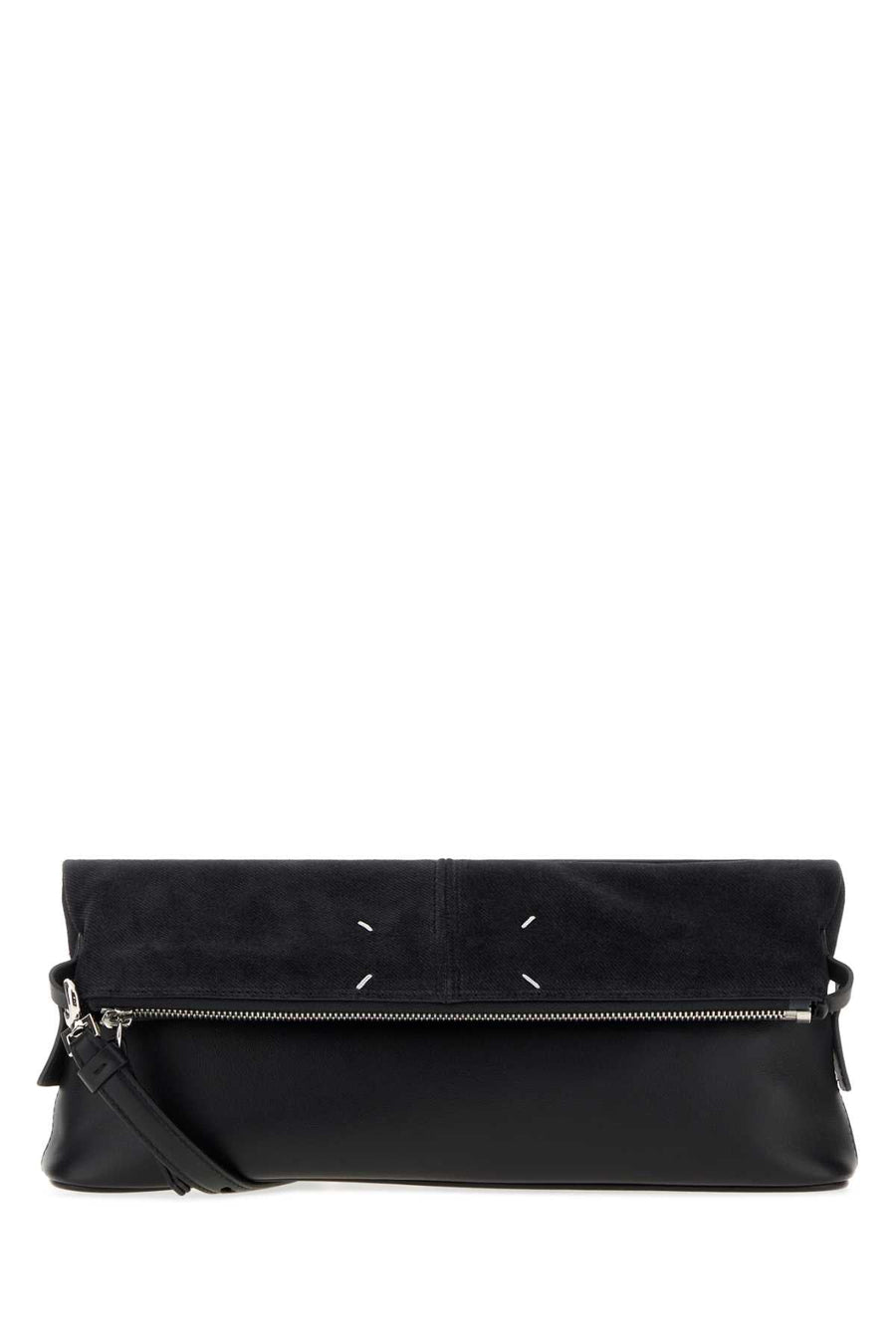 Maison Margiela Suede And Leather Fold-Over Clutch — Gray