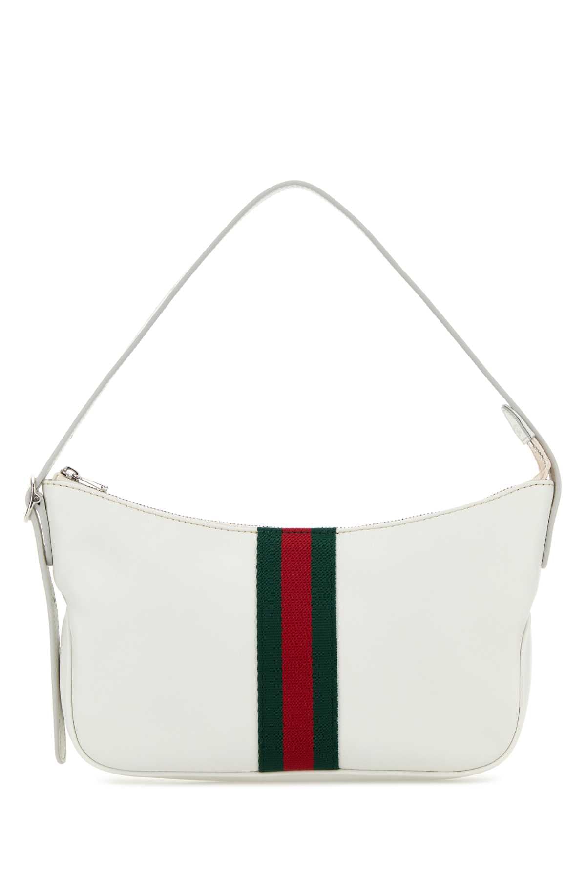Gucci Web-Striped Leather Shoulder Bag — White