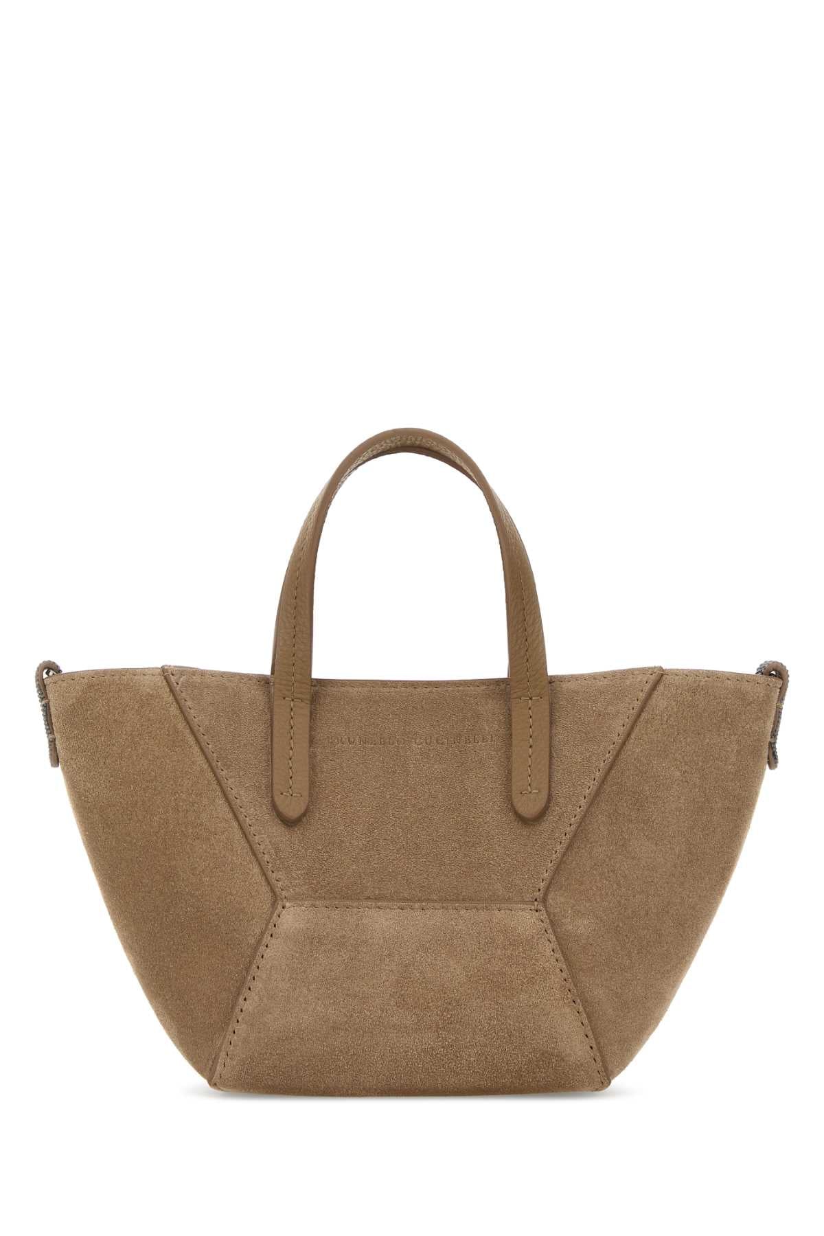 Brunello Cucinelli Suede Shoulder Bag — Beige