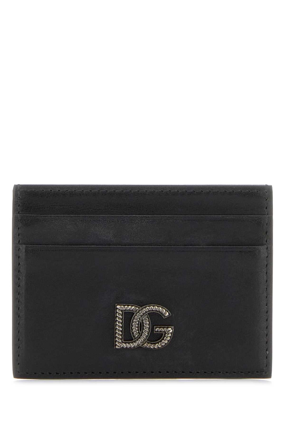 Dolce & Gabbana Logo-Embossed Calfskin Card Case — Black Vitello Cases